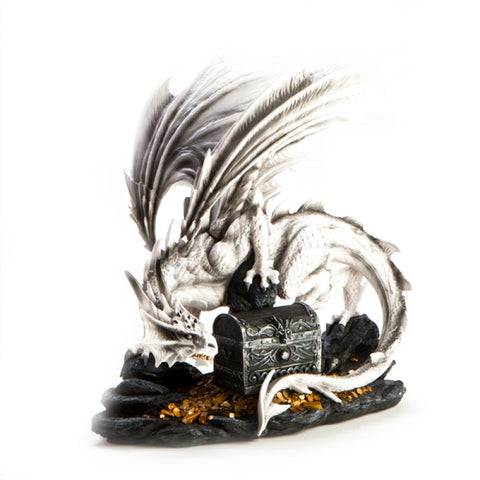 Large White Dragon Figurine Guarding Trinket Box